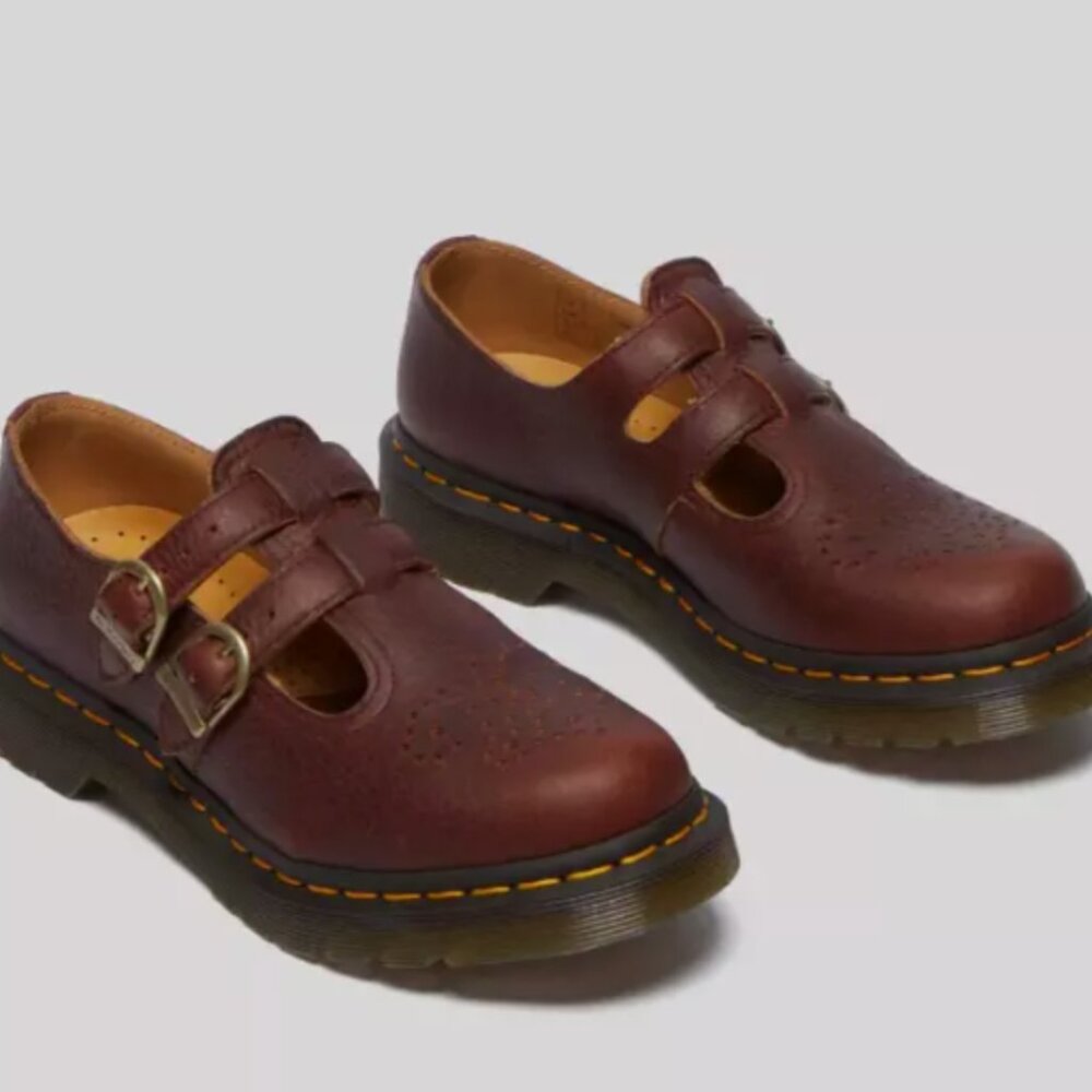Dr Martens Size US 9 Vintage 90s MIE Double Strap Brown Mary Jane Shoes 8065